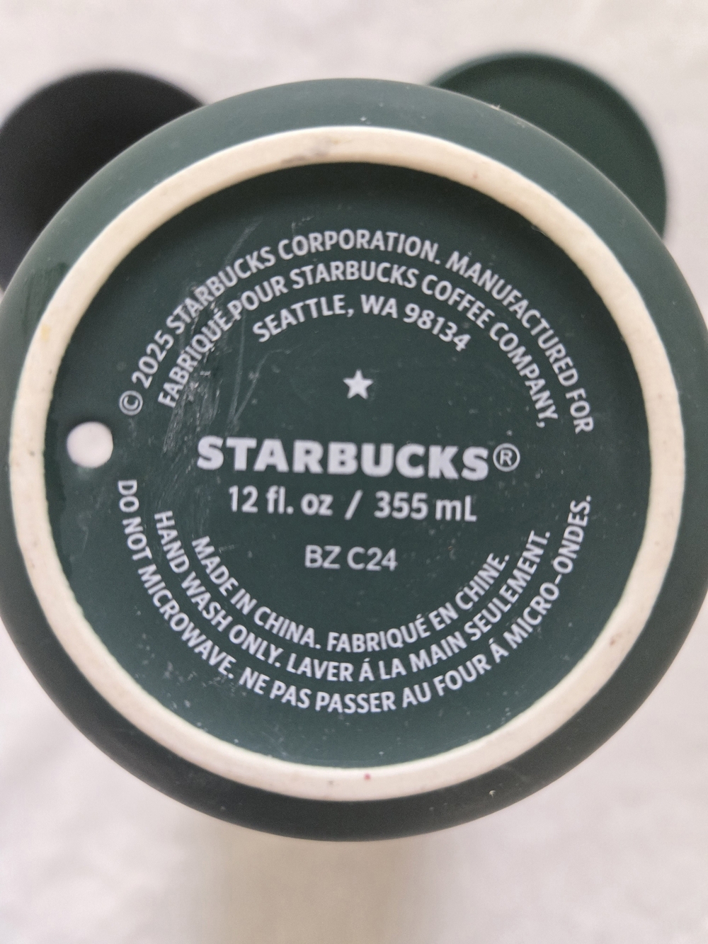 Starbucks 12 oz Dark Green Ceramic Travel Mug